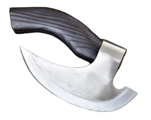 Handmade 1095 Damascus Carbon Steel Pizza Cutter Black Wood Handle Bone Leather Sheath Custom Made Chef's Kitchen Knife Chopping