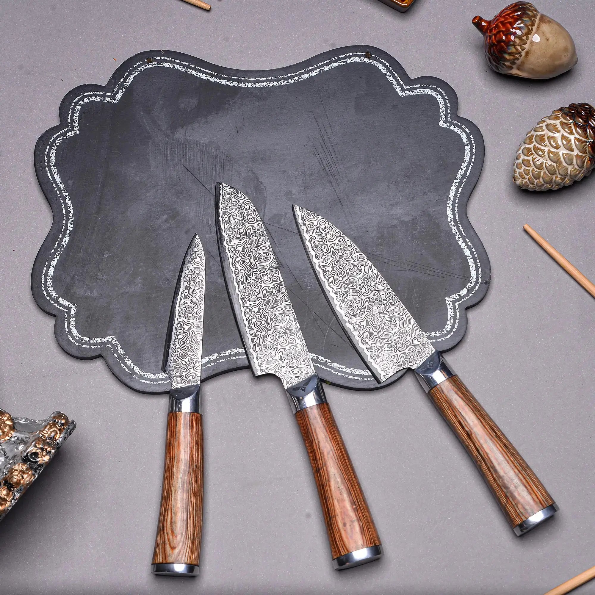 Affordable Handmade Damascus Steel Chef Knife Set – Professional Custom Kitchen Knives with Wood Handles