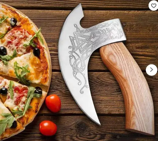 Handmade Viking Pizza Cutting Axe,Super Pizza Cutter Axe with Leather Sheath,Pizza Slicer Axe Style Pizza Knife