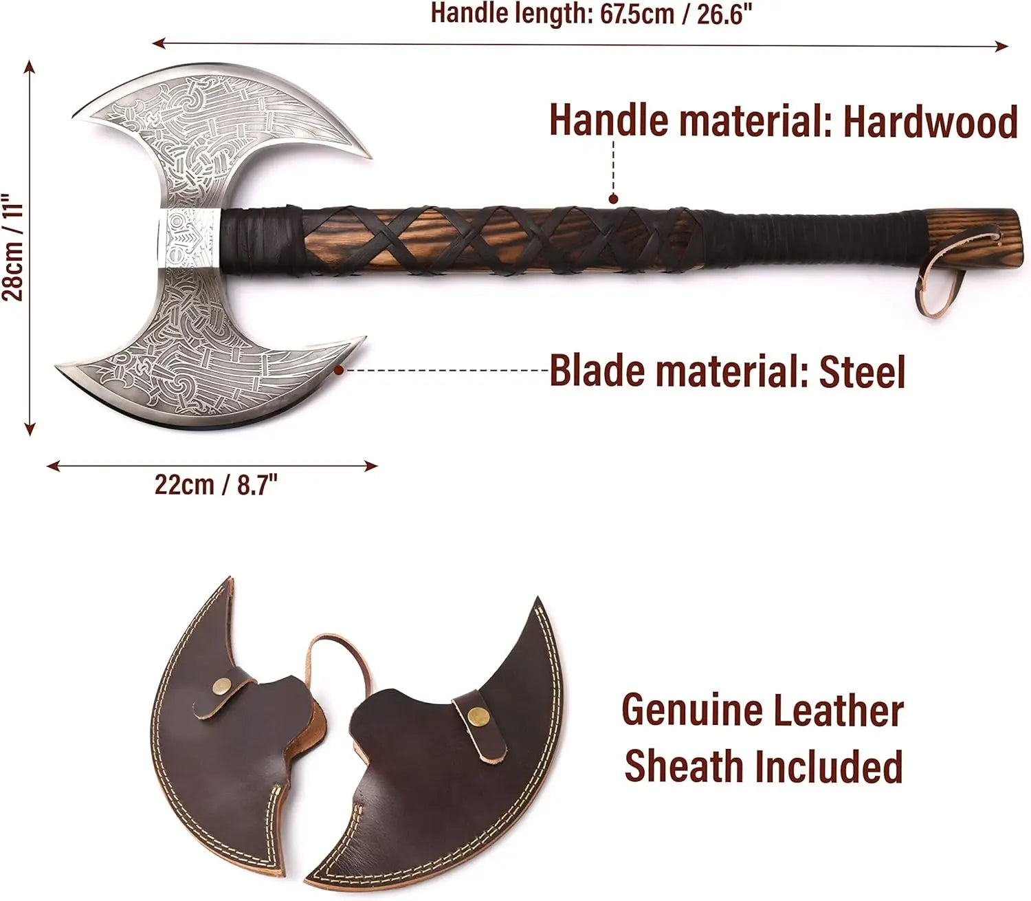 Steel Craft Double-Head Damascus Steel Viking Axe – Industrial Grade Sharpness | Wooden Handle | Hand-Forged