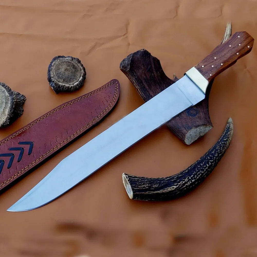 Top Quality Custom Handmade High Carbon Steel Professional Hunting Knife Kitchen Knife with Pure Leather Sheath