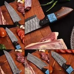 Professional Handmade Damascus Steel Chef Knife Set – Custom Kitchen Knives with Protective Wood Handles