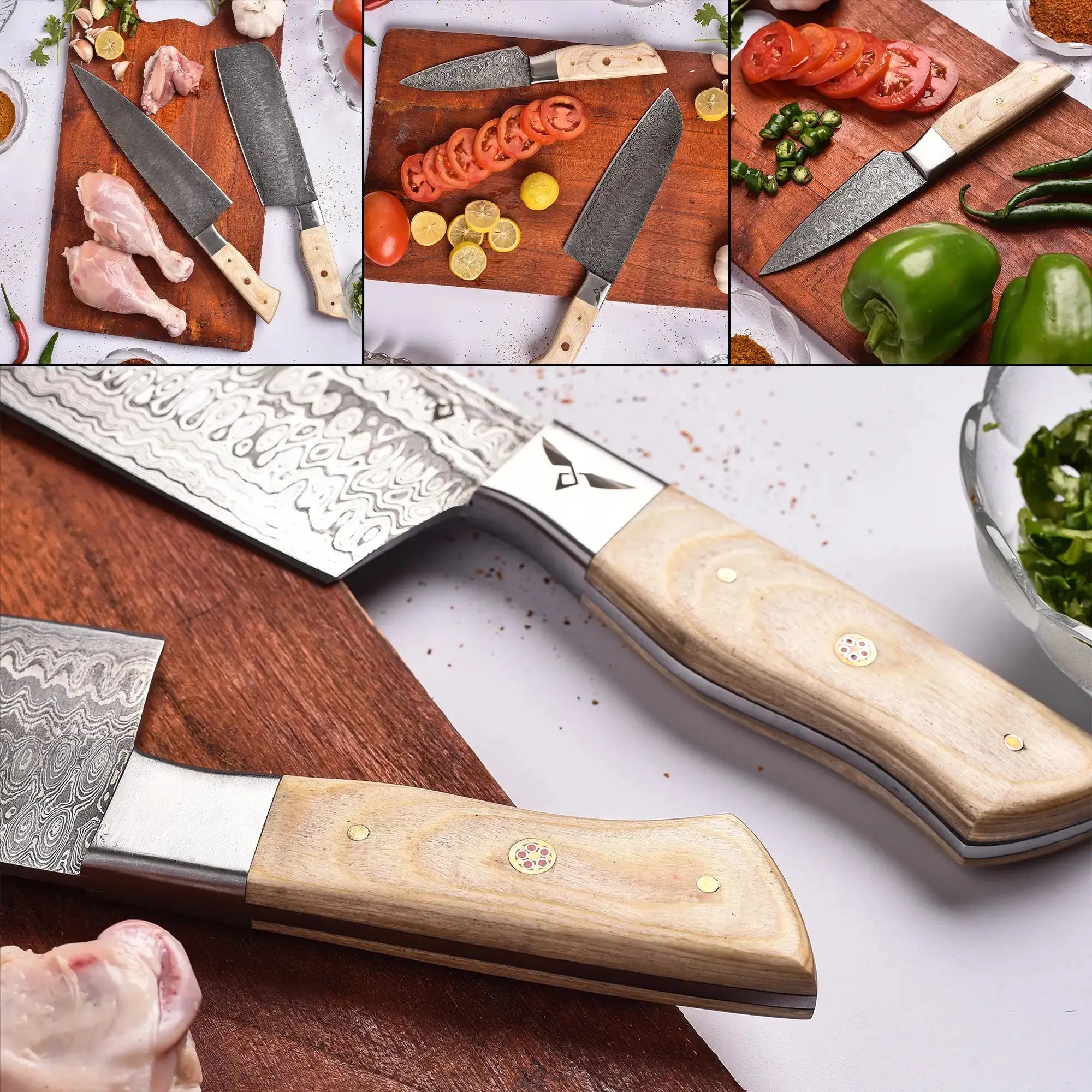 Top-Rated Handmade Damascus Steel Chef Knife Set – Pukka Wood Handle | Professional Kitchen Gift Set for Chefs