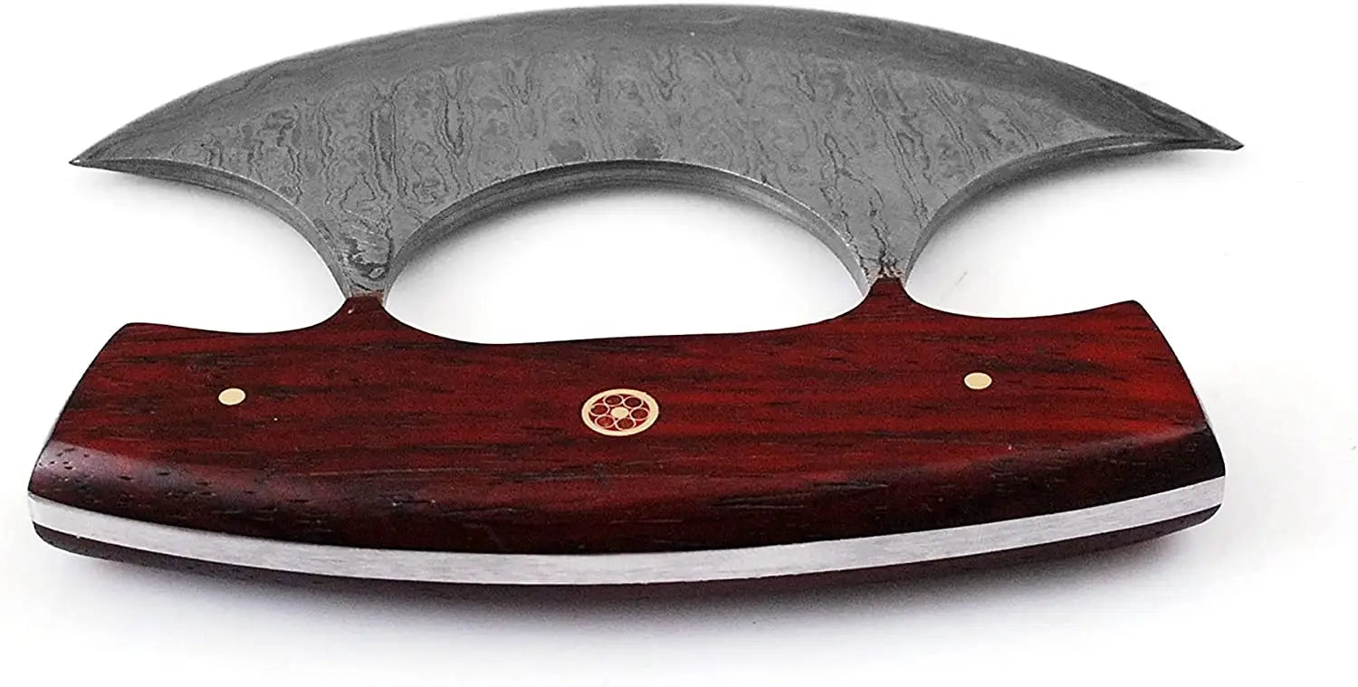 Handmade Damascus Steel Chef Knife & Pizza Cutter Set – High Quality Stainless Steel with Leather Sheath | Kitchen Gift