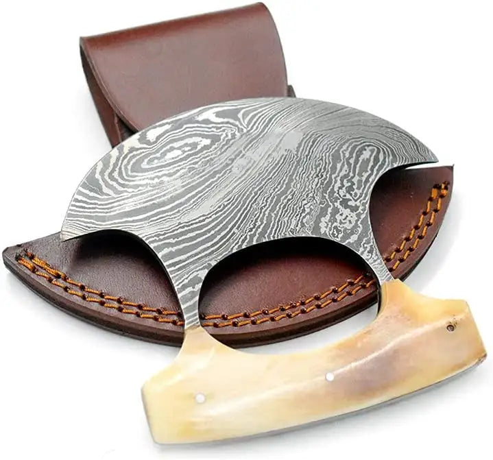 Handmade Custom Kitchen Knife Set High Quality Damascus Steel Pizza Cutter with Stainless Steel Material and Leather Sheath
