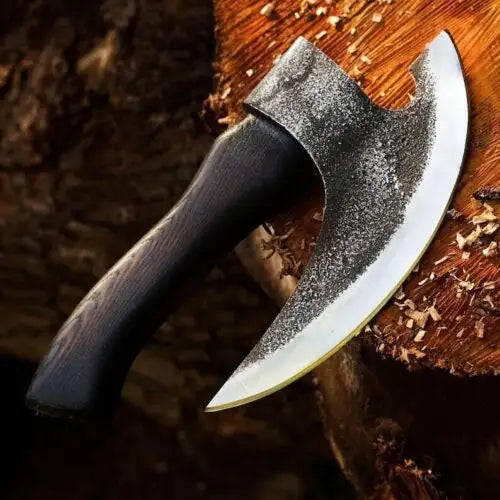 Handmade Medieval Pizza Cutter Axe Custom-Forged Viking Style Damascus Steel Blade Boning Kitchen Chef Knife with Bone Material