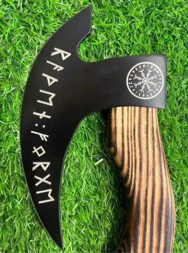 Viking Pizza Axe – Hand-Forged Damascus Steel Pizza Cutter with Leather Sheath | Viking Style Pizza Cutter