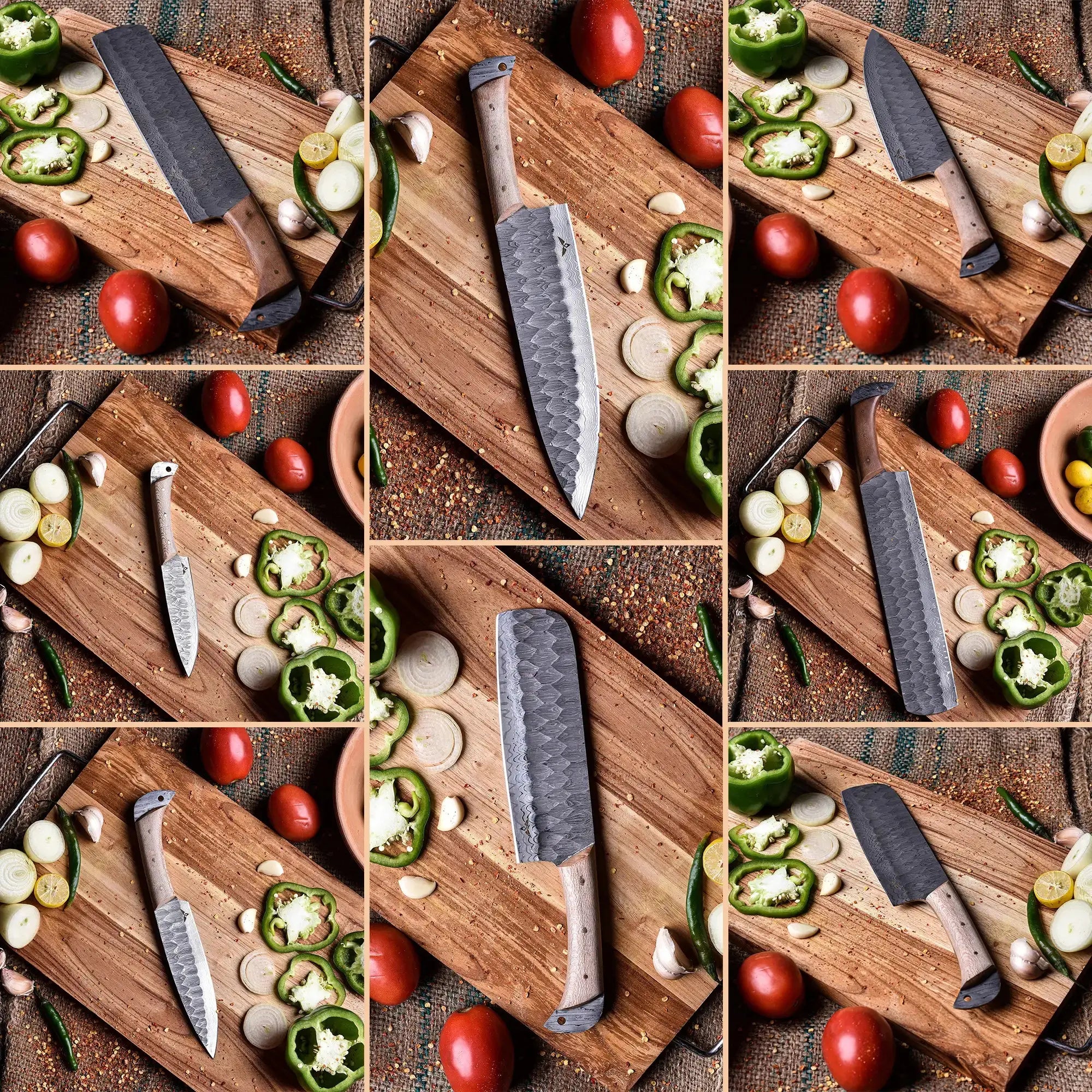 Ergonomic Handmade Damascus Steel Chef Knife Set – Custom Kitchen Knives with High-Quality Wood Handles