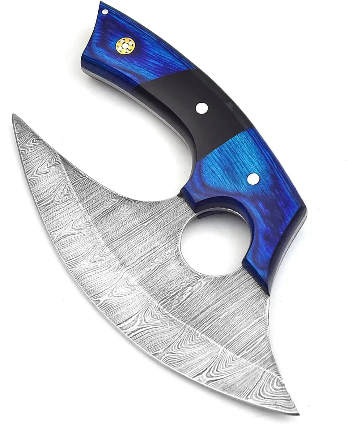 Handmade Damascus Steel Pizza Cutter – Color Bone Handle | Premium Kitchen Tool with Leather Sheath