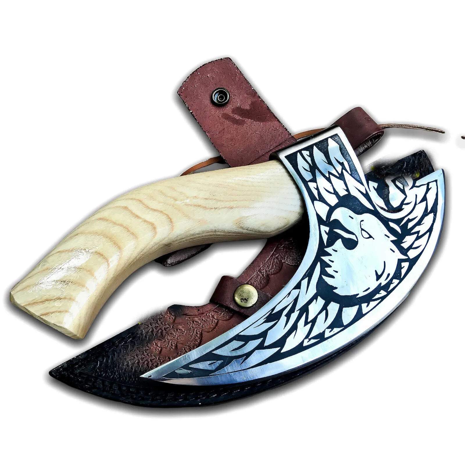 Handmade Forged Steel Pizza Axe for Kitchen Use Perfect Father's Day Gift with Leather Sheath As Camping Axe Pizza Cutter Knife