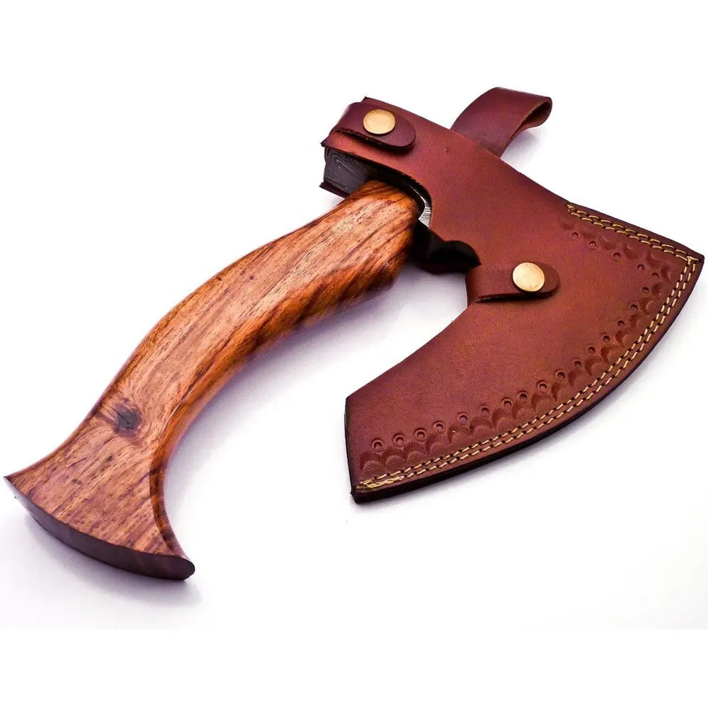 Custom Hand-Forged Viking Pizza Axe – Damascus Steel Head & Wood Handle | Outdoor Camping & Birthday Gift