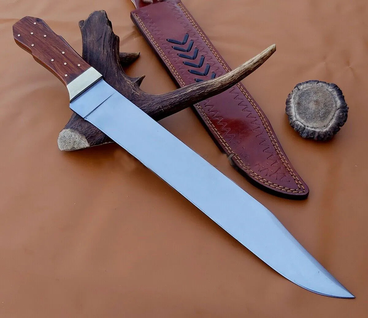 Top Quality Custom Handmade High Carbon Steel Professional Hunting Knife Kitchen Knife with Pure Leather Sheath