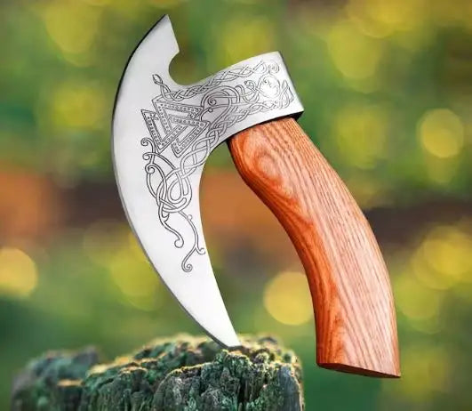 Handmade Viking Pizza Cutting Axe,Super Pizza Cutter Axe with Leather Sheath,Pizza Slicer Axe Style Pizza Knife
