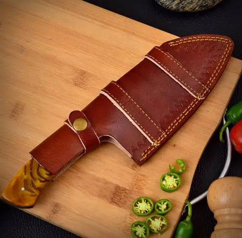 Professional High Carbon Steel (1095) Hand Forged Chef Kitchen Cleaver Nakiri Meat Cleaver With Leather Sheath