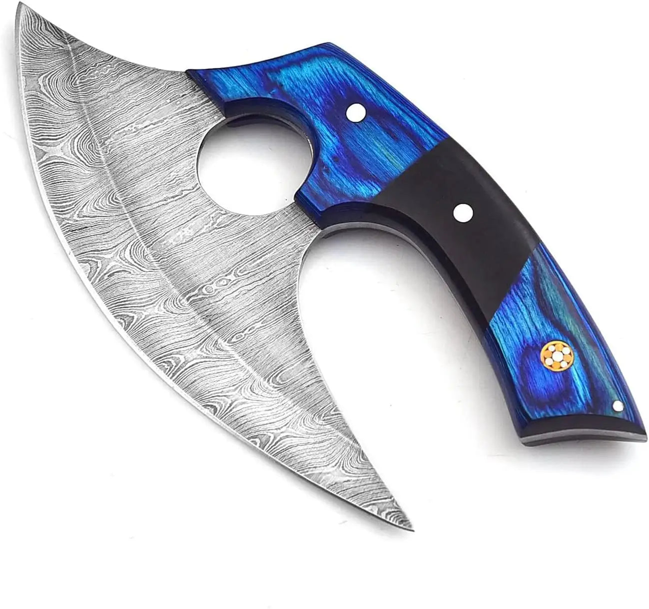 Handmade Damascus Steel Pizza Cutter – Color Bone Handle | Premium Kitchen Tool with Leather Sheath