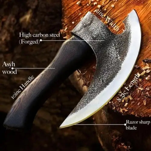 Handmade Medieval Pizza Cutter Axe Custom-Forged Viking Style Damascus Steel Blade Boning Kitchen Chef Knife with Bone Material