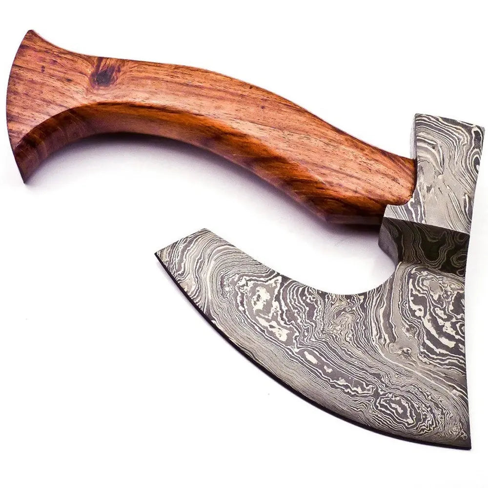 Custom Hand-Forged Viking Pizza Axe – Damascus Steel Head & Wood Handle | Outdoor Camping & Birthday Gift
