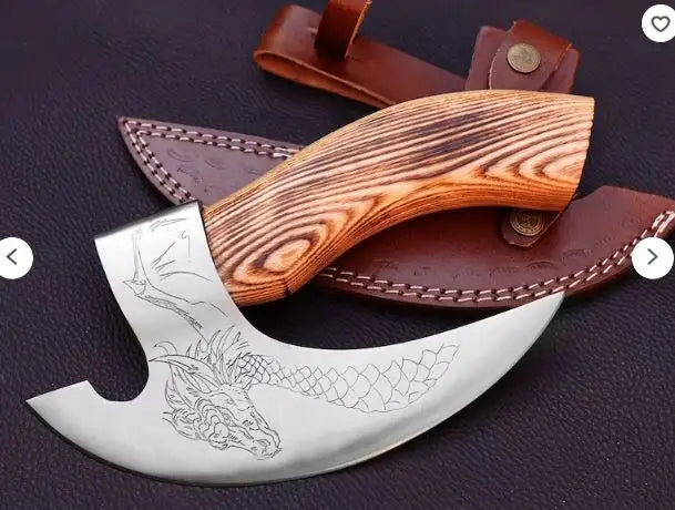 Handmade Viking Pizza Cutting Axe,Super Pizza Cutter Axe with Leather Sheath,Pizza Slicer Axe Style Pizza Knife