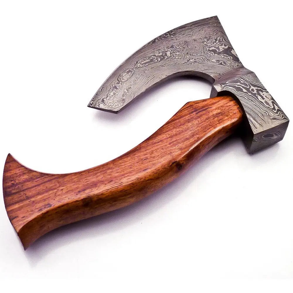 Custom Hand-Forged Viking Pizza Axe – Damascus Steel Head & Wood Handle | Outdoor Camping & Birthday Gift