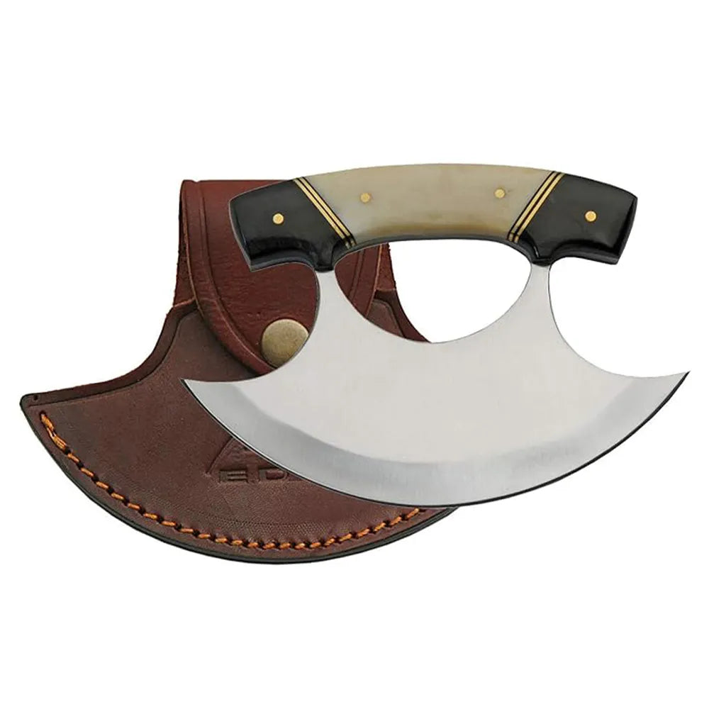 Handmade D2 Steel Chef Knife & Pizza Cutter – Damascus Blade, Bone Handle | Free Leather Sheath