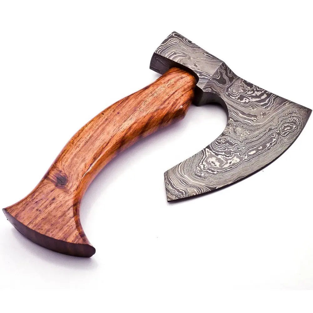 Custom Hand-Forged Viking Pizza Axe – Damascus Steel Head & Wood Handle | Outdoor Camping & Birthday Gift