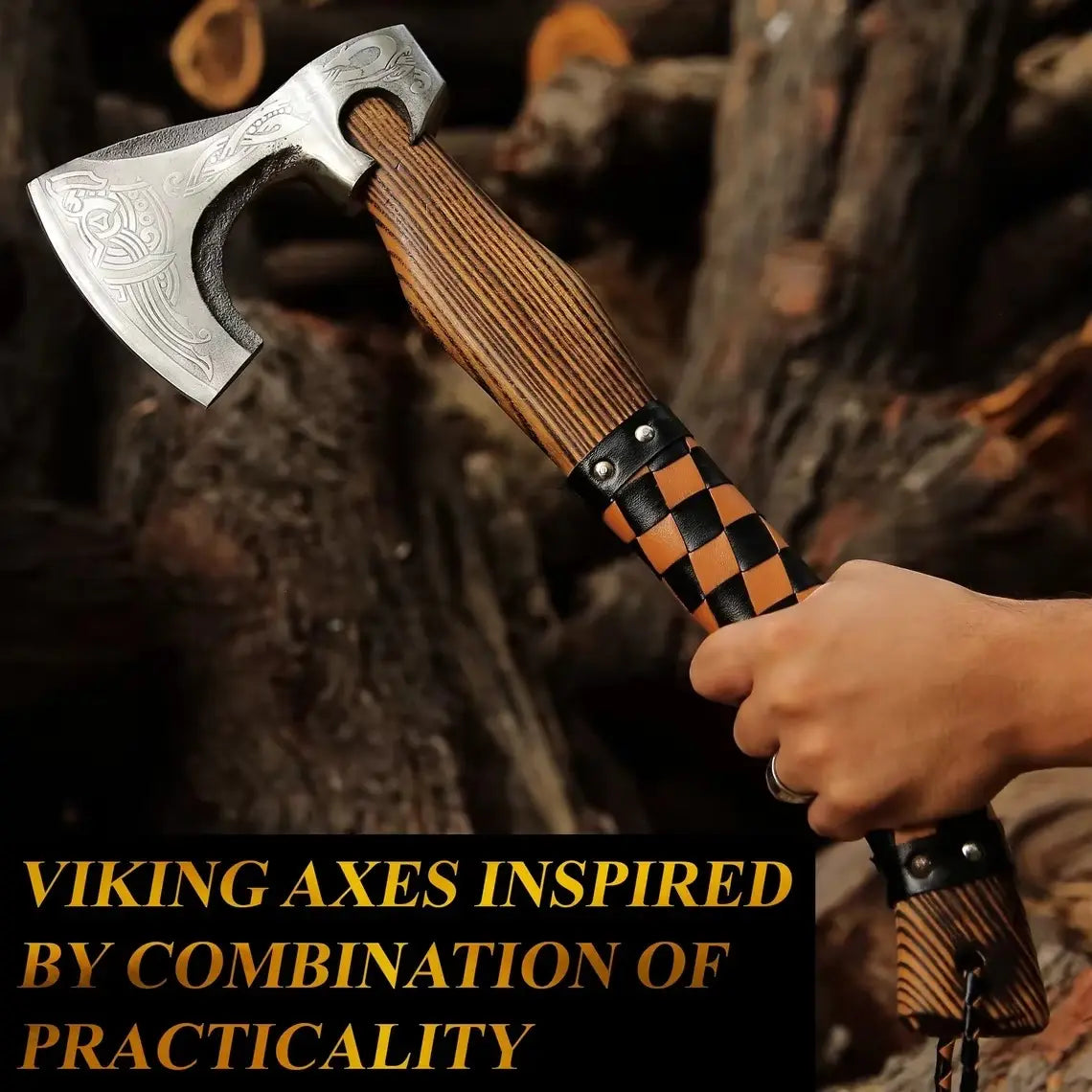 Premium Hand-Forged Viking Bearded Axe – Stainless Steel Blade, Wooden Handle & Leather Sheath