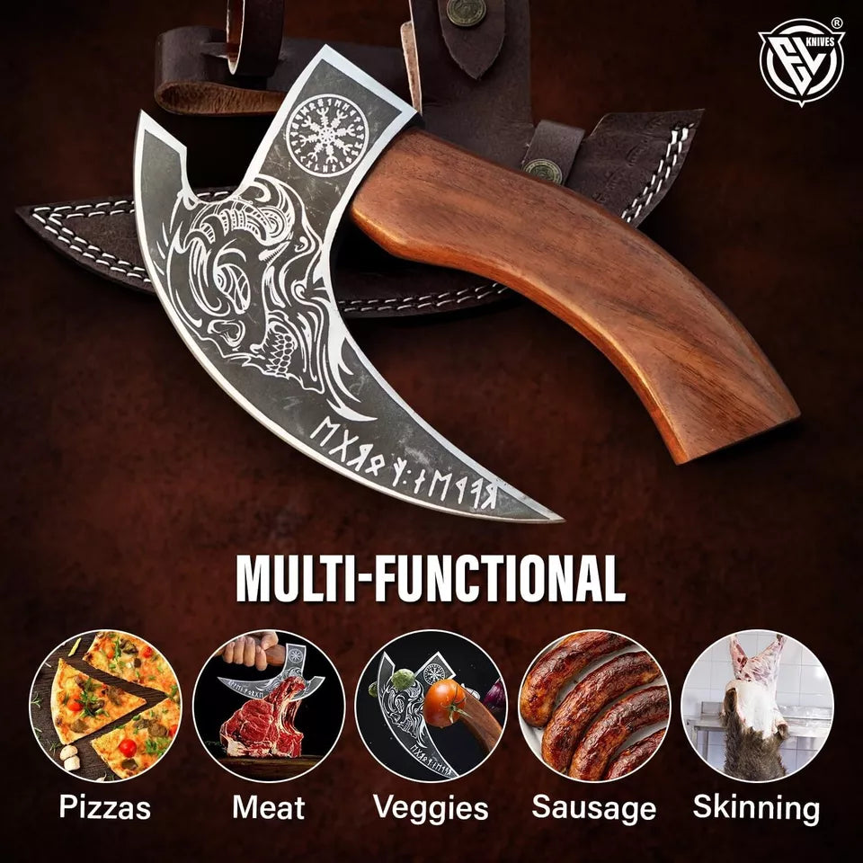 Handmade Steel Pizza Cutter Axe – Custom Forged Chef Knife for Kitchen Use & Gifting | Unique Gift for Him or Her